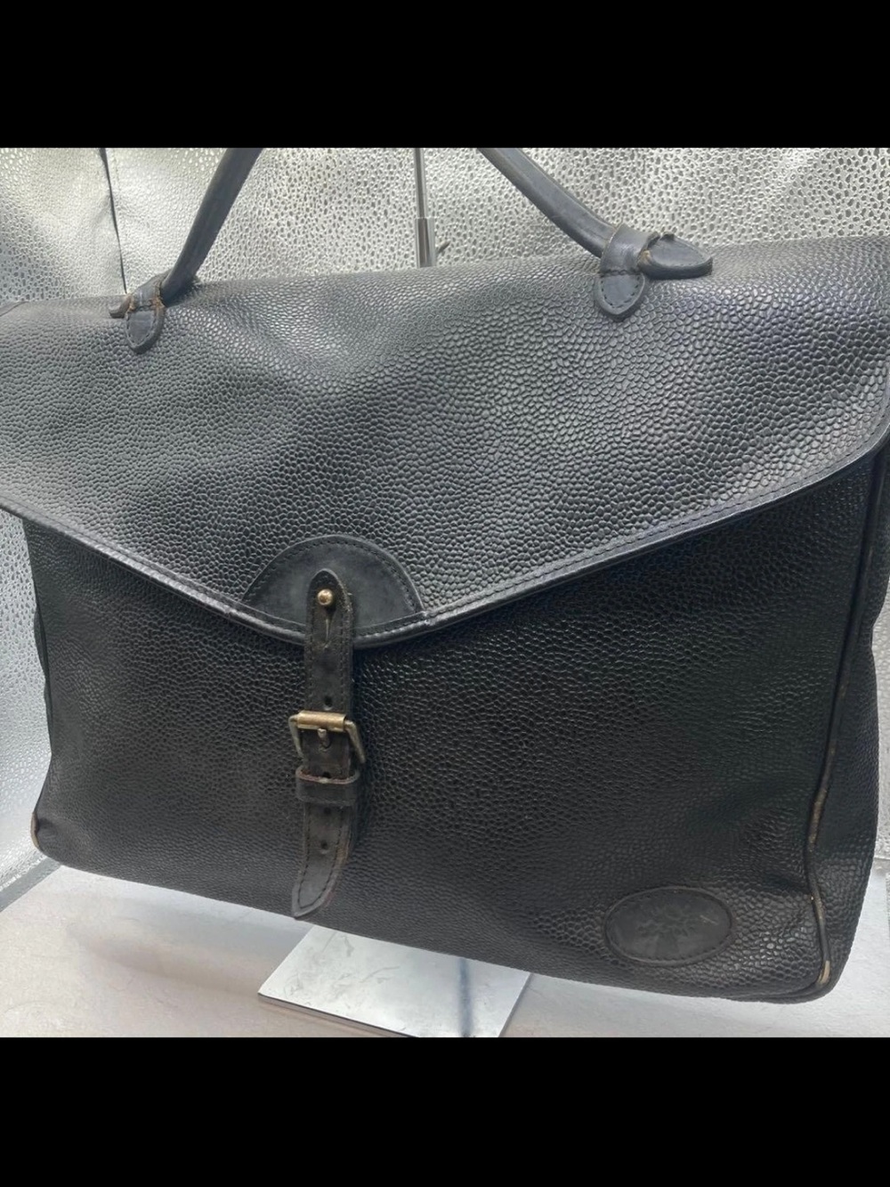 Mulberry Black Textured Leather Briefcase with Buckle